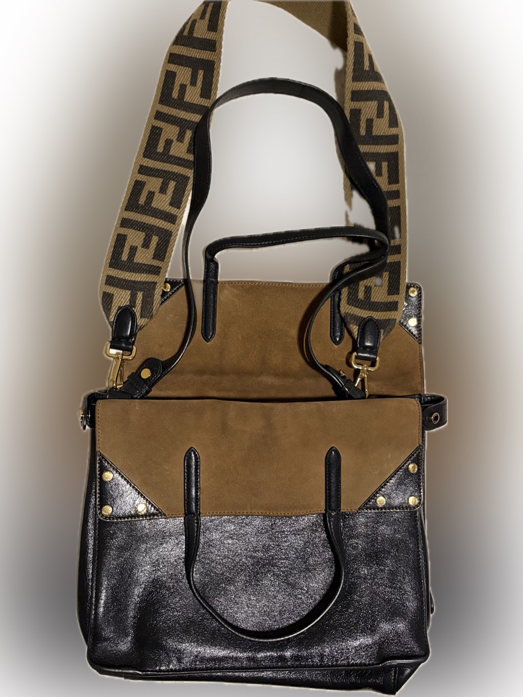 Fendi Large Flip Tote Bag (Multicolor Black/Brown)